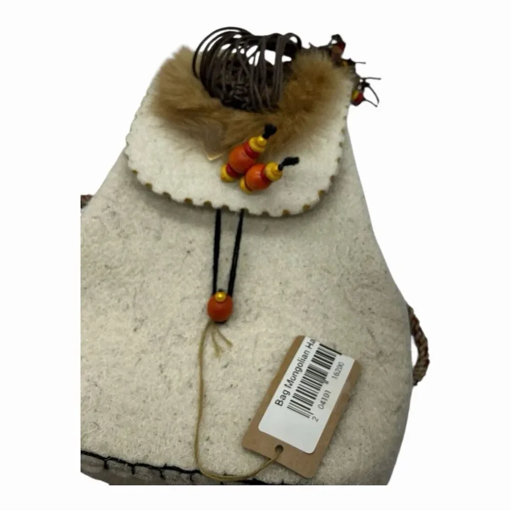 Brand New Women's Mongolian Style Felt Bag Handmade Drawstrings Beaded